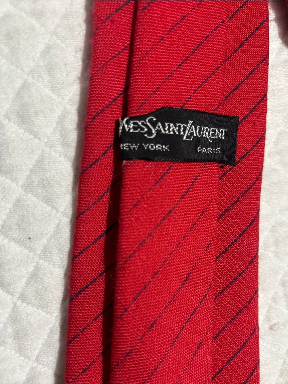 Yves Saint Laurent Vintage Red Pinstripe Silk Tie with YSL Embroidery